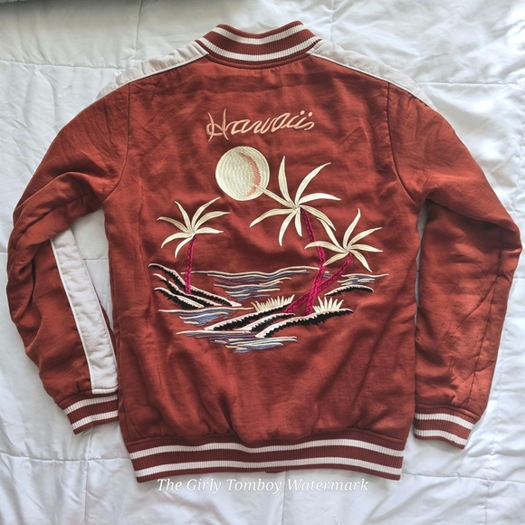 Capulet Jackets & Blazers - Anthropologie Capulet Women S Burnt Orange Hawaii Beach Embroider Bomber Jacket